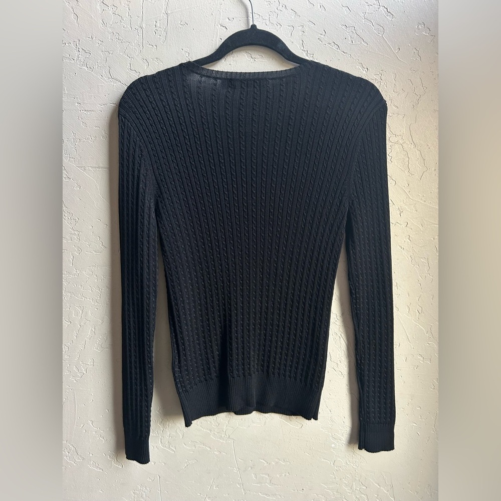 Lauren Ralph Lauren black Cable knit pullover sweater MP oldmoney classic office - Picture 2 of 9